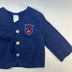 VTG Baby Toddler 18M Blazer with Military Insignia Crest Patch‎ Navy Blue Coat